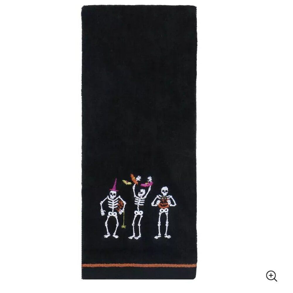 Halloween Cute Skeletons Hand Towel | Bats, Pumpkins, Spider | Black Pink Orange